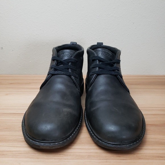 Ecco Men\'s 44 Lace‎ Up Chukka Boots Black Leather Gortex Waterproof Shoes